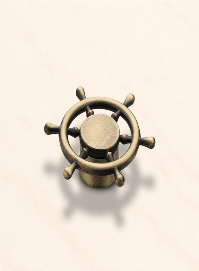 FITTINGO Ship Wheel Design Knob for Drawer/Door Knob/Drawer Knobs/Decorative Knobs and Pulls/Zinc Alloy (Antique Finish) Pack of 4 - Image 1